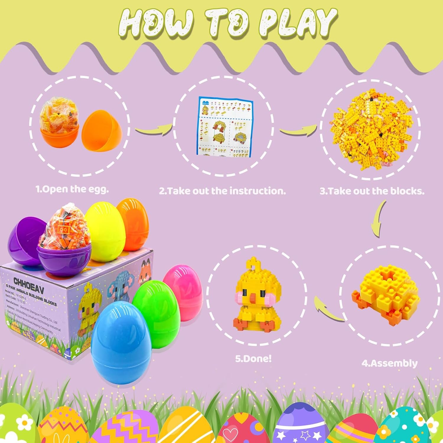 6 Pack Prefilled Easter Eggs with Toys Inside, Cute Mini Animals Building Blocks for Easter Basket Stuffers Essential, Easter Egg Fillers Gift for Kids Age 6-12+ - Image 4