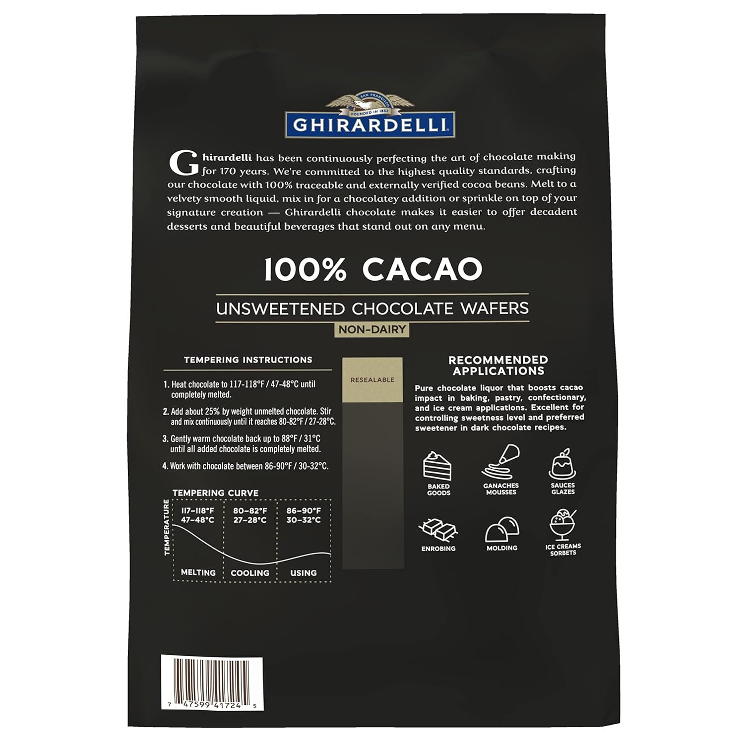 Ghirardelli Chocolate Company 100% Cacao Unsweetened Wafers, 5lb. Bag (Pack of 1) - Image 4