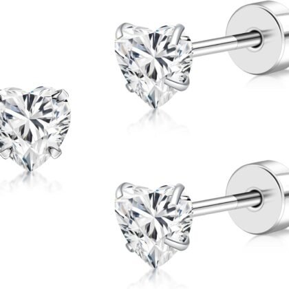 Women's Earrings Anti-Allergy Titanium Earrings Cubic Zirconia Flat Back Design Star/Heart/Square Available 4MM/5MM Clear/Pink Comfortable Daily Wear Holiday Gift