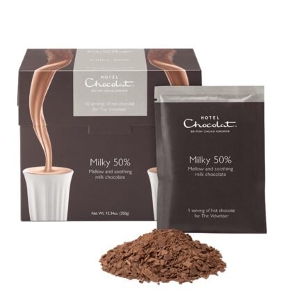 Hotel Chocolat - Milky 50% Hot Chocolate - Smooth Real Drinking Milk Chocolate - 10 Serving Box - European Style - Made for the Velvetiser