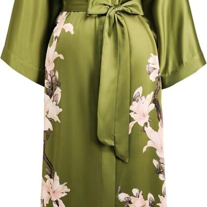 BABEYOND Kimono Robe Cover up with Box Long Floral Satin Sleepwear Silky Bathrobe Bachelorette Robe
