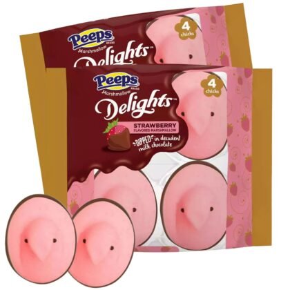 Sweetzo Peeps Marshmallow Delights, Strawberry Chicks Dipped in Milk Chocolate, 8 total (Pack of 2)