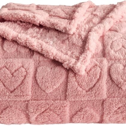 Heart Checkered Throw Blankets, for Love Mother Friends Pets,280 GSM Super Soft Warm Lightweight Fluffy Bed Blanket for Women Anniversaries(Pink,50"x60")
