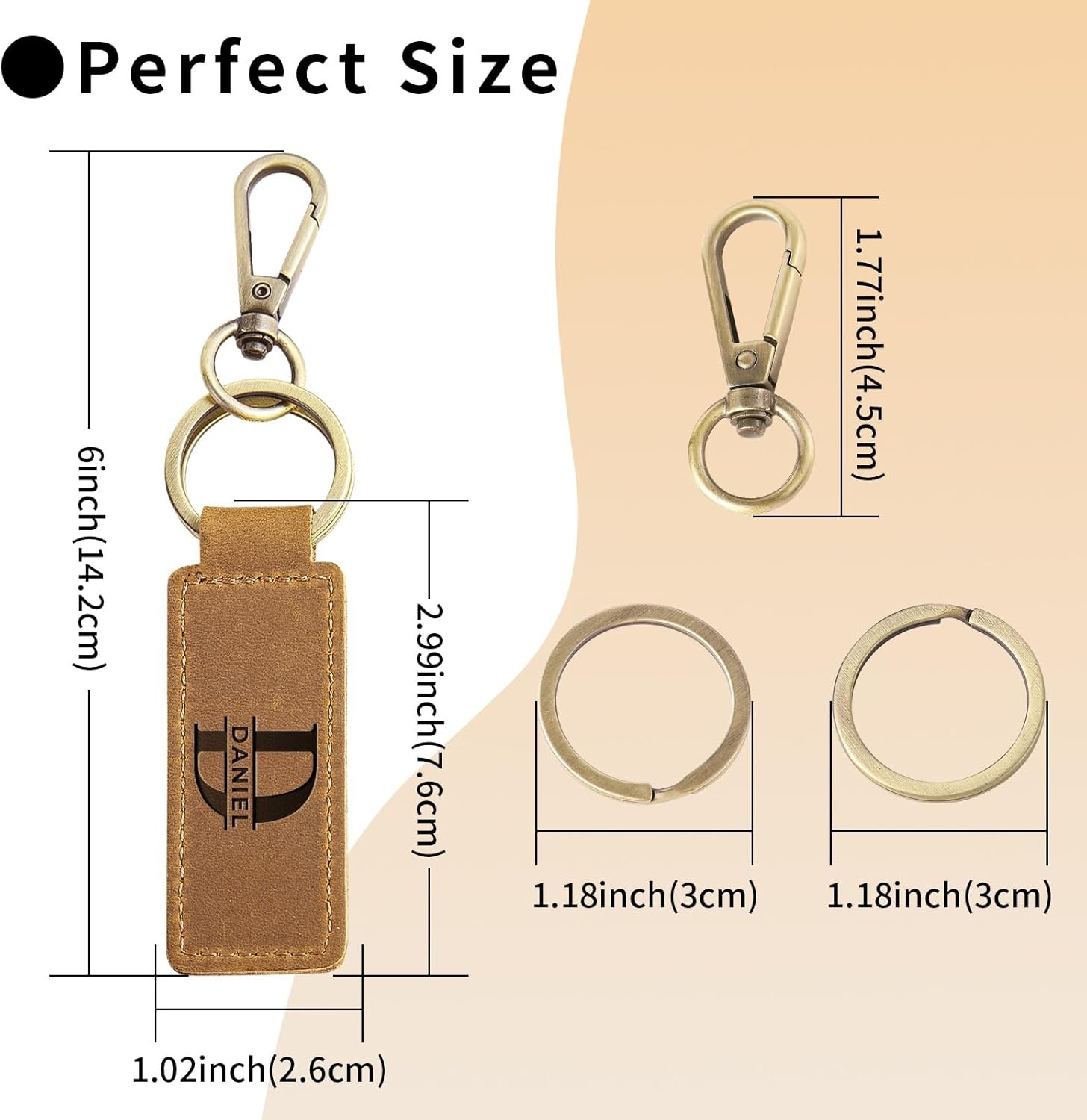 Onedor Custom Keychain, Personalized keychains, Genuine Leather Key Chain Holder Engrave Name Text, Customized Gifts for Men - Image 5