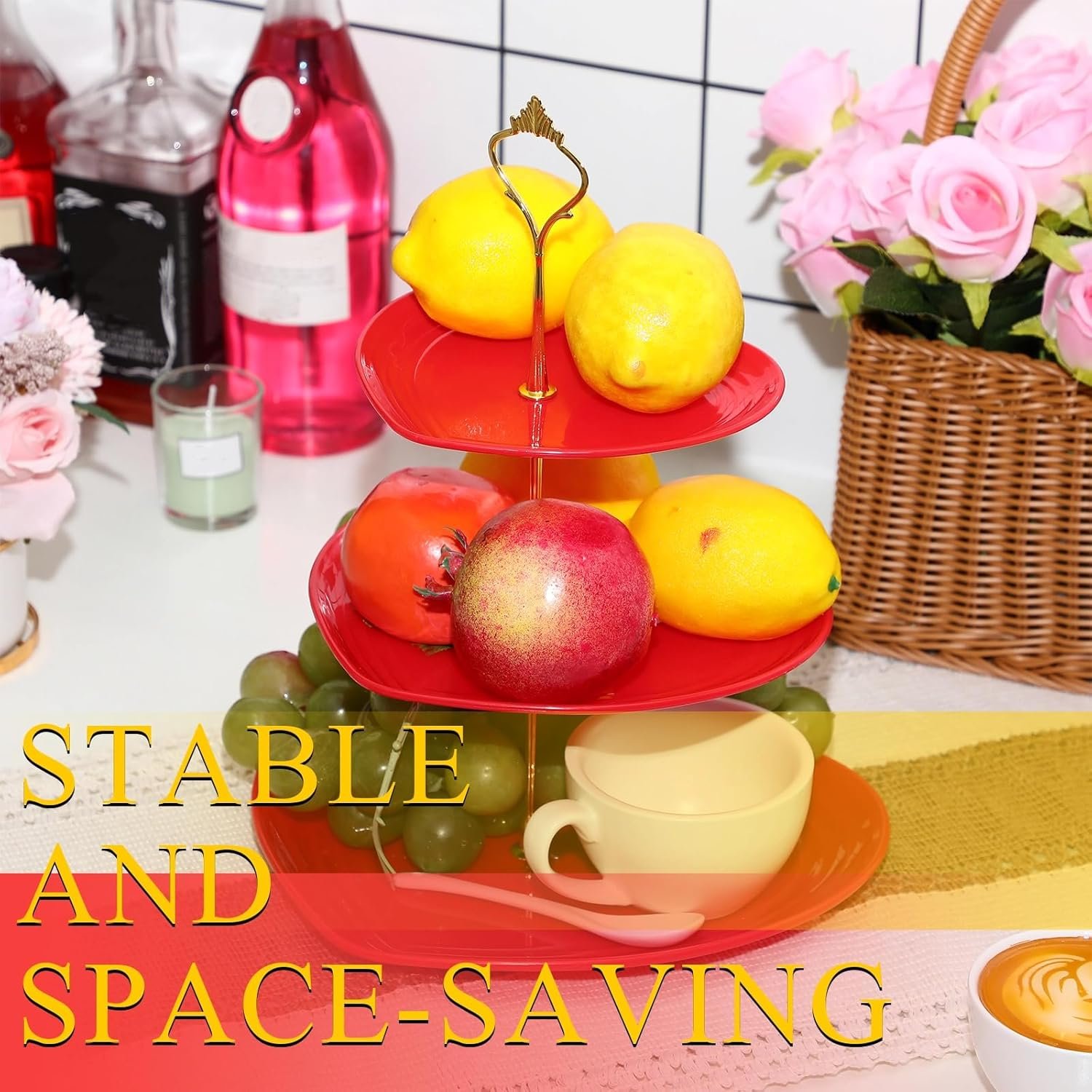 Layhit 4 Pack Valentine‘s Day 3 Tier Cupcake Stand Heart Shaped Serving Trays for Party Plastic Dessert Cupcake Stand for Tea Party Baby Shower Wedding(Red) - Image 6