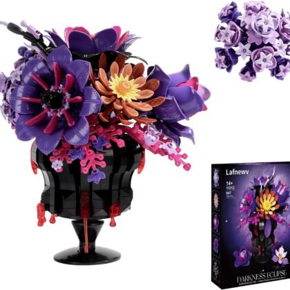 Flowers Bouquet Block Set, Elegant Purple Botanical Bouquet with Detailed Instructions for Parent-Child Bonding & Creative Achievement, Gift Idea with Purple Theme for Lego Decor Lovers or Loved One