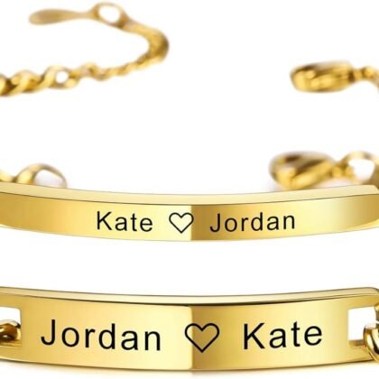 MeMeDIY Personalized Couple Bracelets Set Custom Engraving Name/Date for Men Women Boyfriend Girlfriend Stainless Steel Adjustable Ankle Curb Link Love Relationship Valentine's Gift