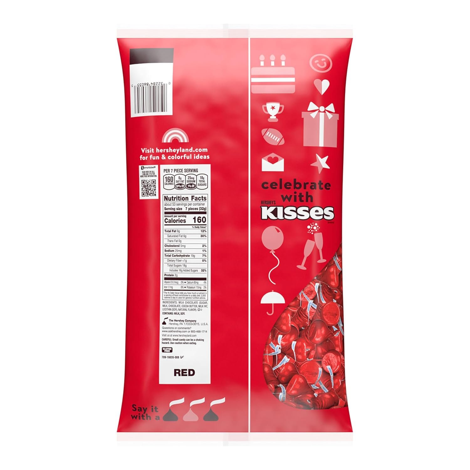 HERSHEY'S KISSES Milk Chocolate Candy Bulk Bag, Great Holiday Candy and Stocking Stuffers, 60 oz - Image 2
