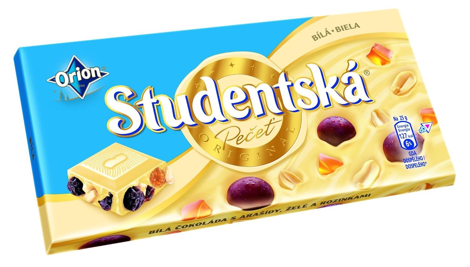 Orion Studentska White Chocolate Raisins and Nuts 180 g / 6.3 oz