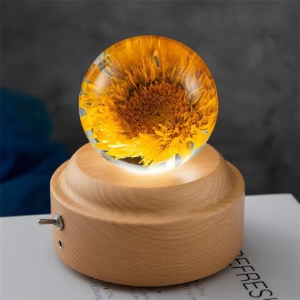 7cm Diameter Sunflowers wood Mechanism Music Box with Night Light You are my sunshine gift for Restaurant Bedroom Bar Coffee Shop Gifts for Women Mom Mother's Day Valentine's Day anniversary birthday