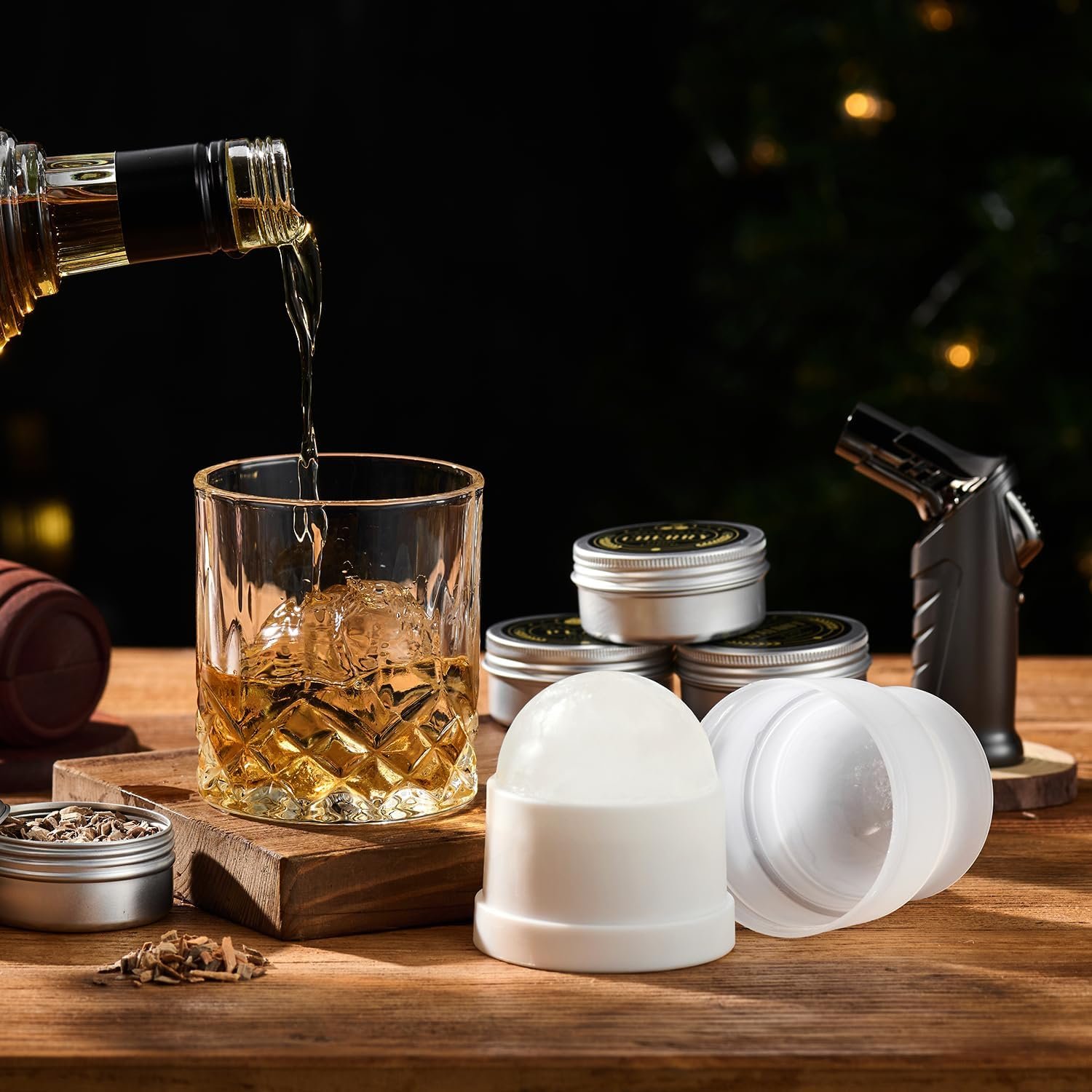 Whiskey Smoker Kit with Torch - 6 Flavors Wood Chips, 2 Glasses, 2 Ice Ball Molds - Cocktail Smoker Infuser Kit, Old Fashioned Drink Smoker Kit, Birthday Bourbon Whiskey Gifts for Men,Dad(NO Butane) - Image 5
