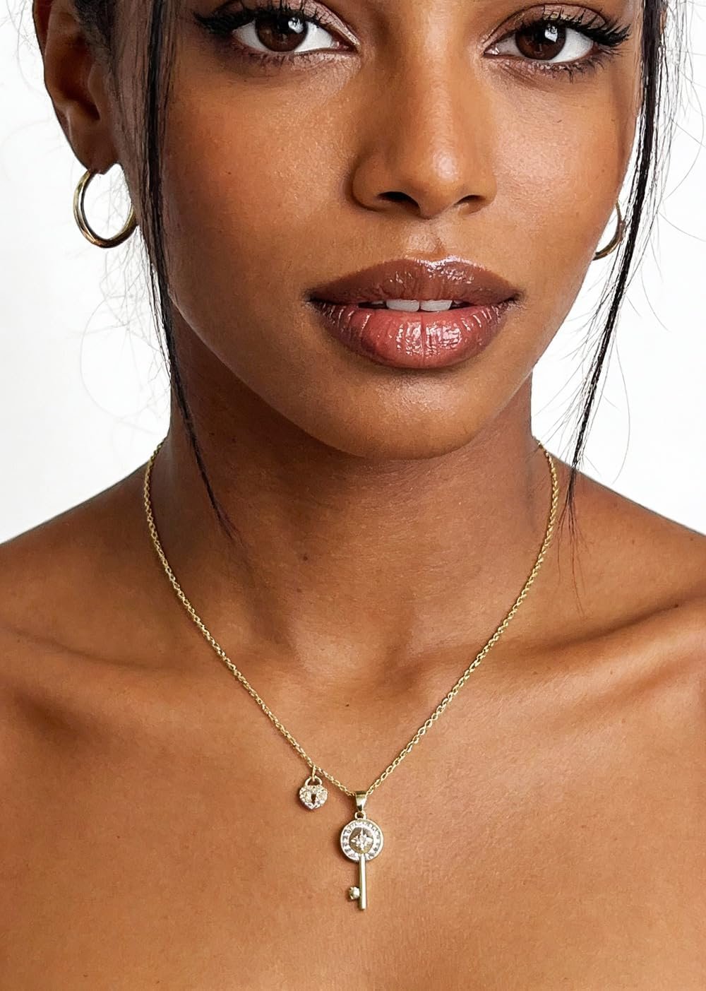 Dainty Gold Heart Lock and Key Pendant Charm Choker Necklace for Women Small Cute Delicate CZ Vintage Gold Victorian Renaissance Love Heart Necklace Antique Jewelry Accessories for Girlfriend Wife - Image 3