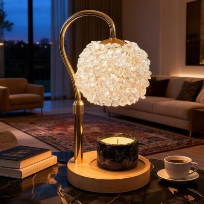 Luxury Candle Warmer Lamp with Crystal Gemstone Shade & Color-Changing Premium Base - Adjustable LED Wax Melt Warmer for Home Decor