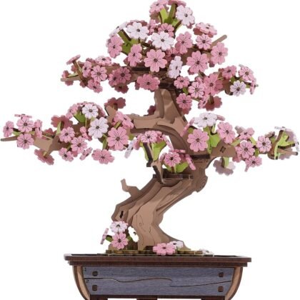 Rolife 3D Wooden Puzzle Flower for Adults, DIY Sakura Bonsai Tree Plants for Home Table Decor, Creative Cherry Blossom Crafts Birthday Model Building Kits Toys