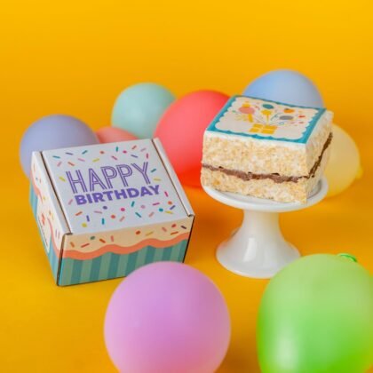 Happy Birthday Gourmet Sweet Treat Gift Box with 1 Delicious Jumbo Chocolate Caramel Crispy Treat – Ready-to-Gift Birthday Treat Box for Women, Men, Mom, Dad, Friends, Adults & Kids