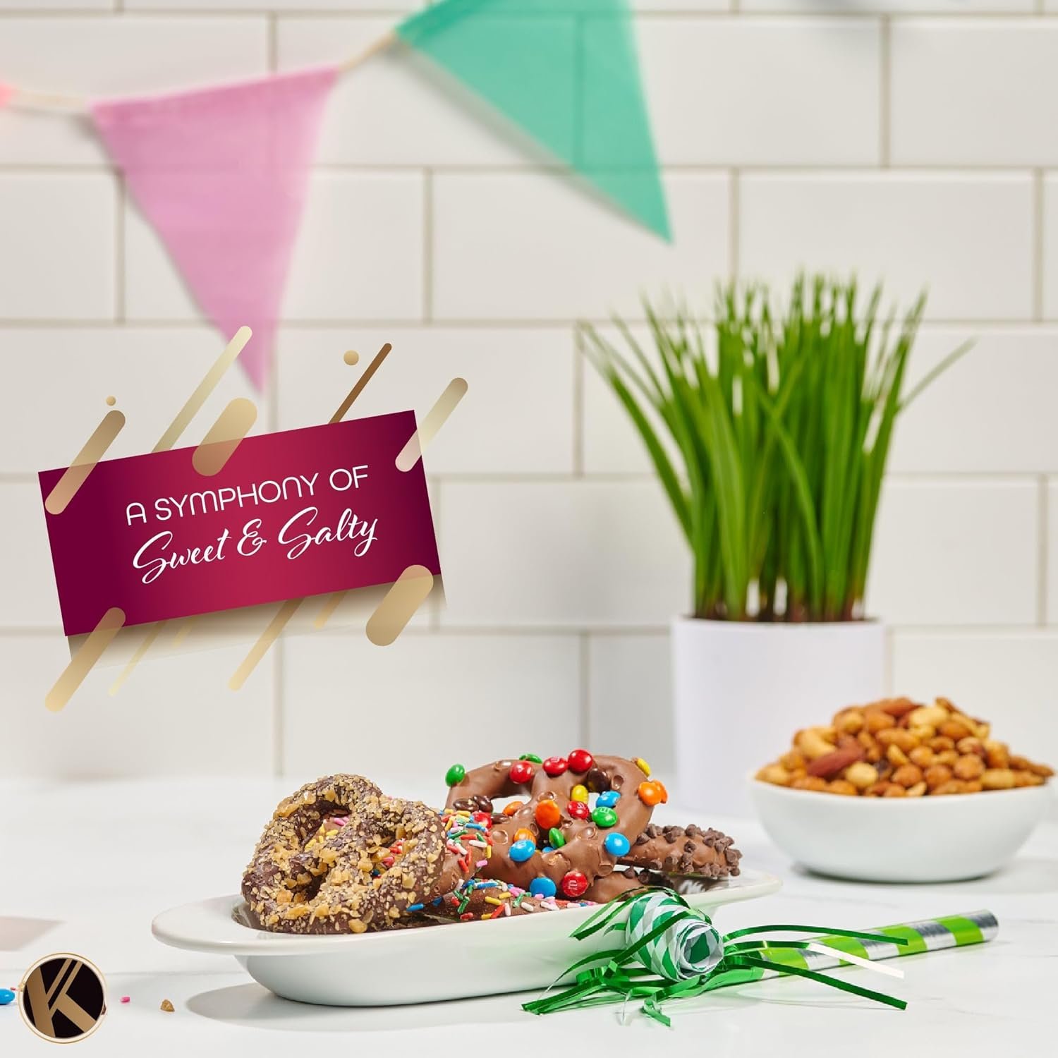 KREMERY Creamy Chocolate Cravings - Easter Chocolate Covered Pretzel Twists Gift Basket with Candied Toppings (12 Pretzels) Ramadan Gifts Sweet Treats in Confetti Tower Kosher - Image 4