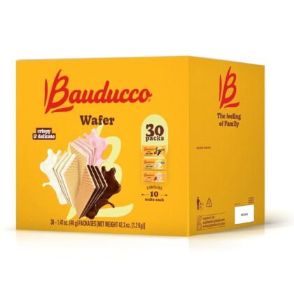 Bauducco Wafer Single-Serve Box – Crispy Wafers in Chocolate, Vanilla, and Strawberry Flavors, 42.3 oz (30-Pack)