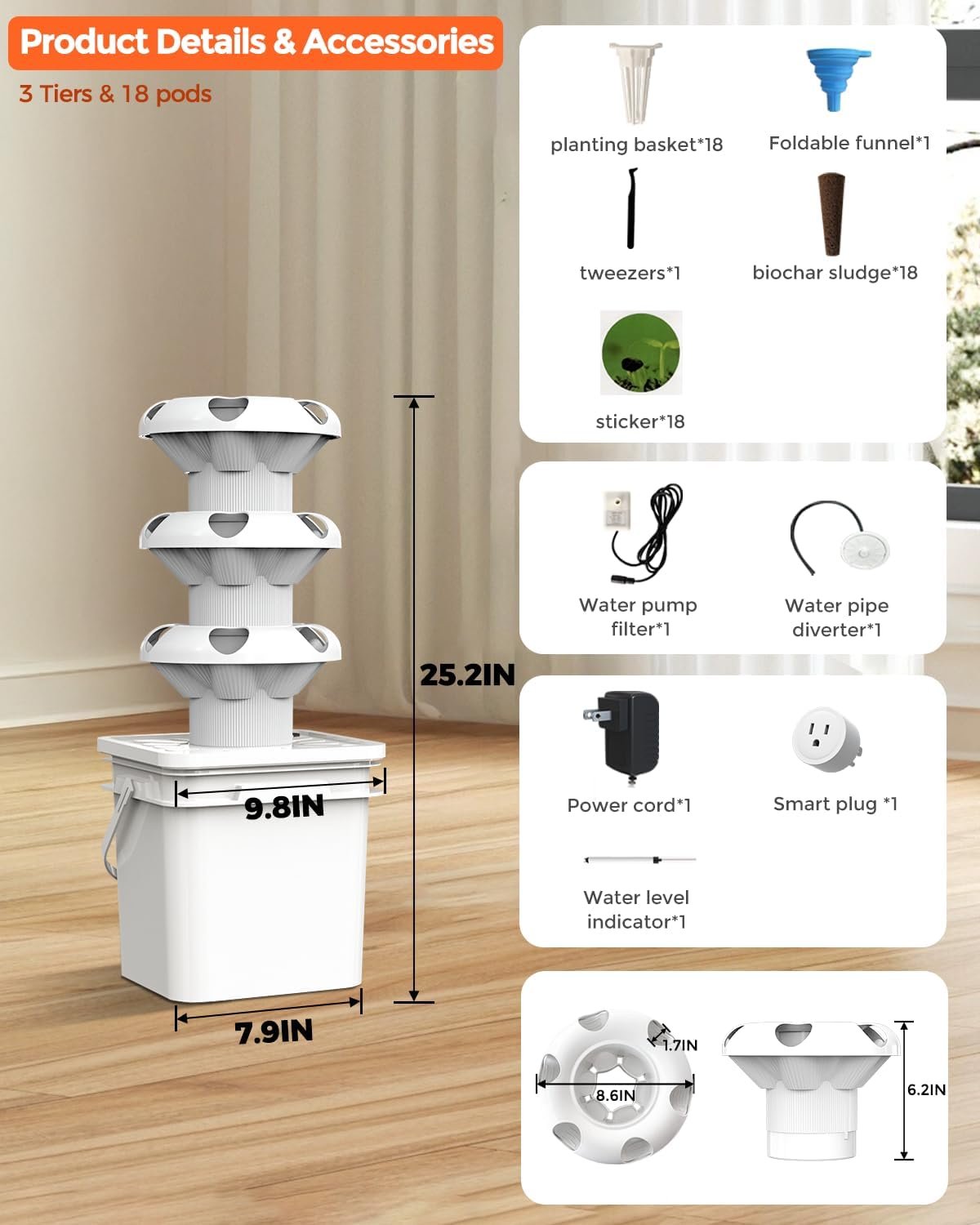 18 Plants hydroponic Growing System kit, hydroponic Tower Indoor Garden, 10-Liter Large-Capacity Water Tank Circulation, soilless Planting Vegetables and Fruits,Suitable for Indoor and Outdoor - Image 8