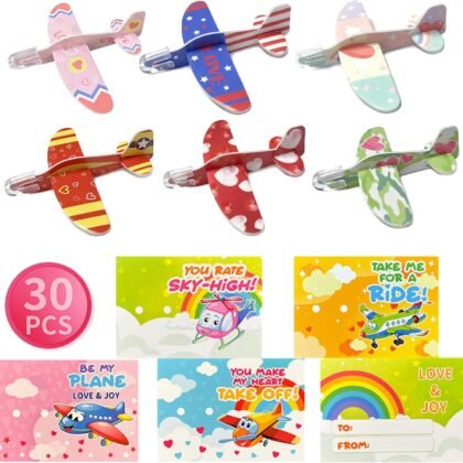 Kids Easter Basket Stuffers,Easter Egg Fillers,Easter Cards for Kids Classroom with 30 Pack Foam Airplanes Toys,Easter Gifts for Kids,Party Favors Decorations,Prefilled Easter Eggs with Toys