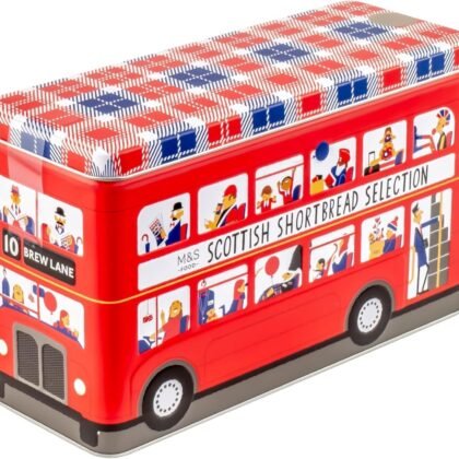 M&S All Butter and Belgian Chocolate Shortbread Selection Tin, 500g, London Bus Luxury Tin, In Premier Life Store Box