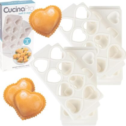 Mini Heart Ravioli Molds (2 PK)- Homemade Filled Pasta Maker- 2 pc Tray & Press makes 8 XL Stuffed Raviolis, Easy to Use & Clean- Add Love to your Italian Dinner- Cute Housewarming Gift, Date Night