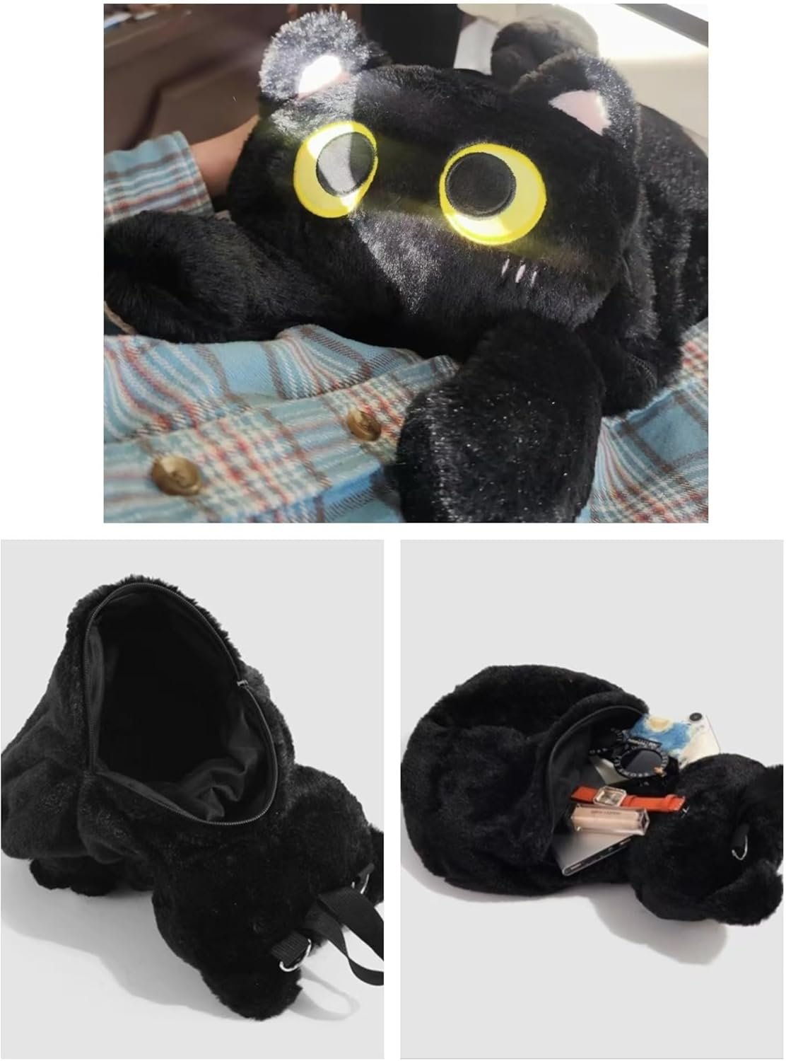 Plush Backpack,Cat Bag,Animal Backpack,Cute Cartoon backpack,Plush Bag (A-Black Cat) - Image 4