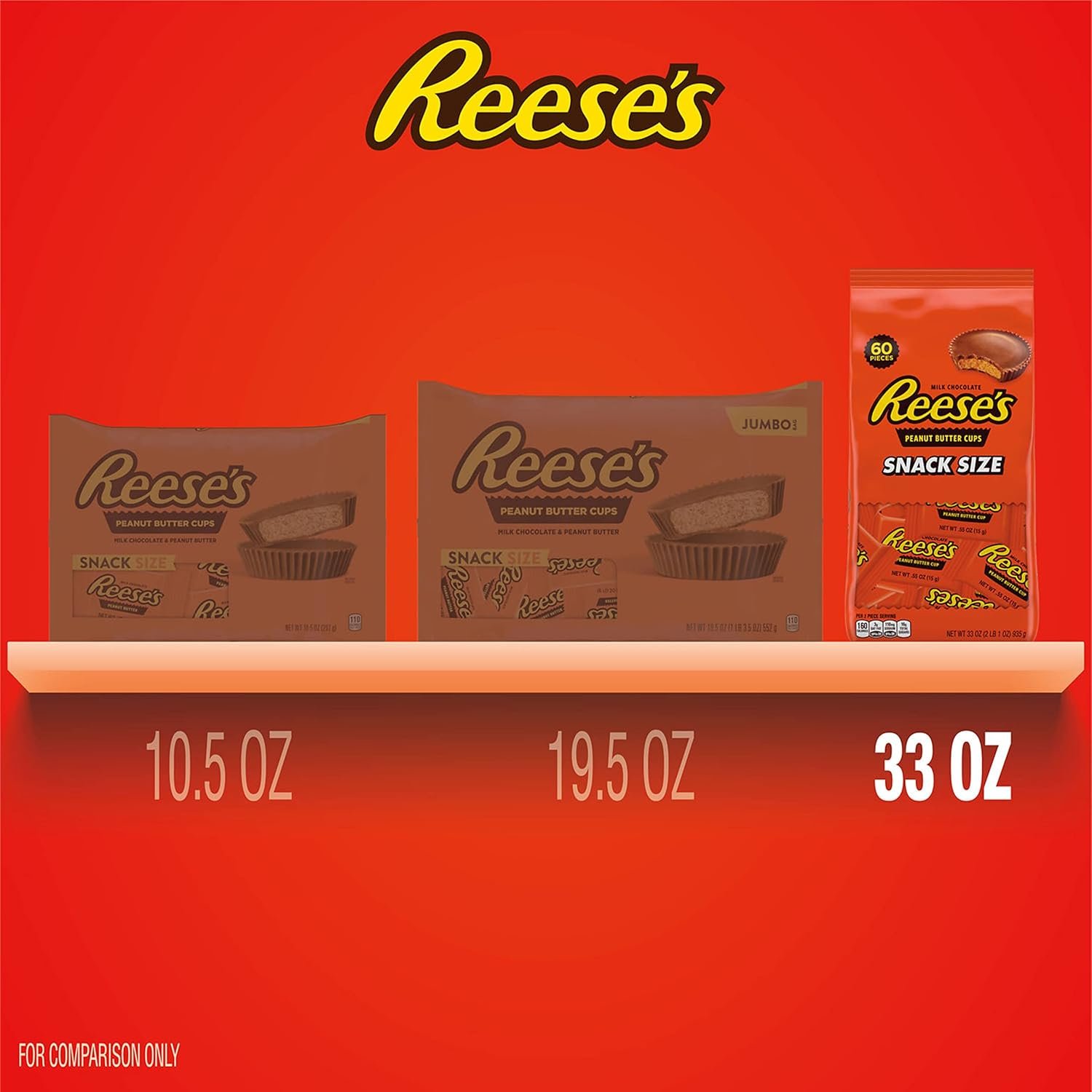 REESE'S Milk Chocolate Snack Size Peanut Butter Cups, Candy Bag, 33 oz (60 Pieces) - Image 4