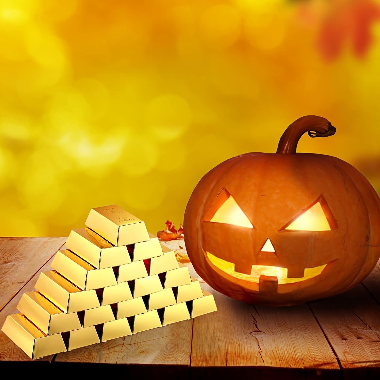 Honoson 24 Pcs Gold Bar Fake Gift Box Foil Gold Bar Party Favor Boxes Paper Golden Favor Boxes Treasure Brick for Pirate Casino Theme Party Decorations Candy Treats Chocolate Toys, 5.5 x 3.2 Inches - Image 5