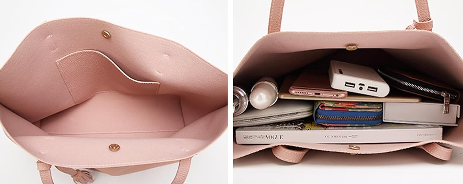 Dreubea Women's Soft Faux Leather Tote Shoulder Bag from, Big Capacity Tassel Handbag - Image 2