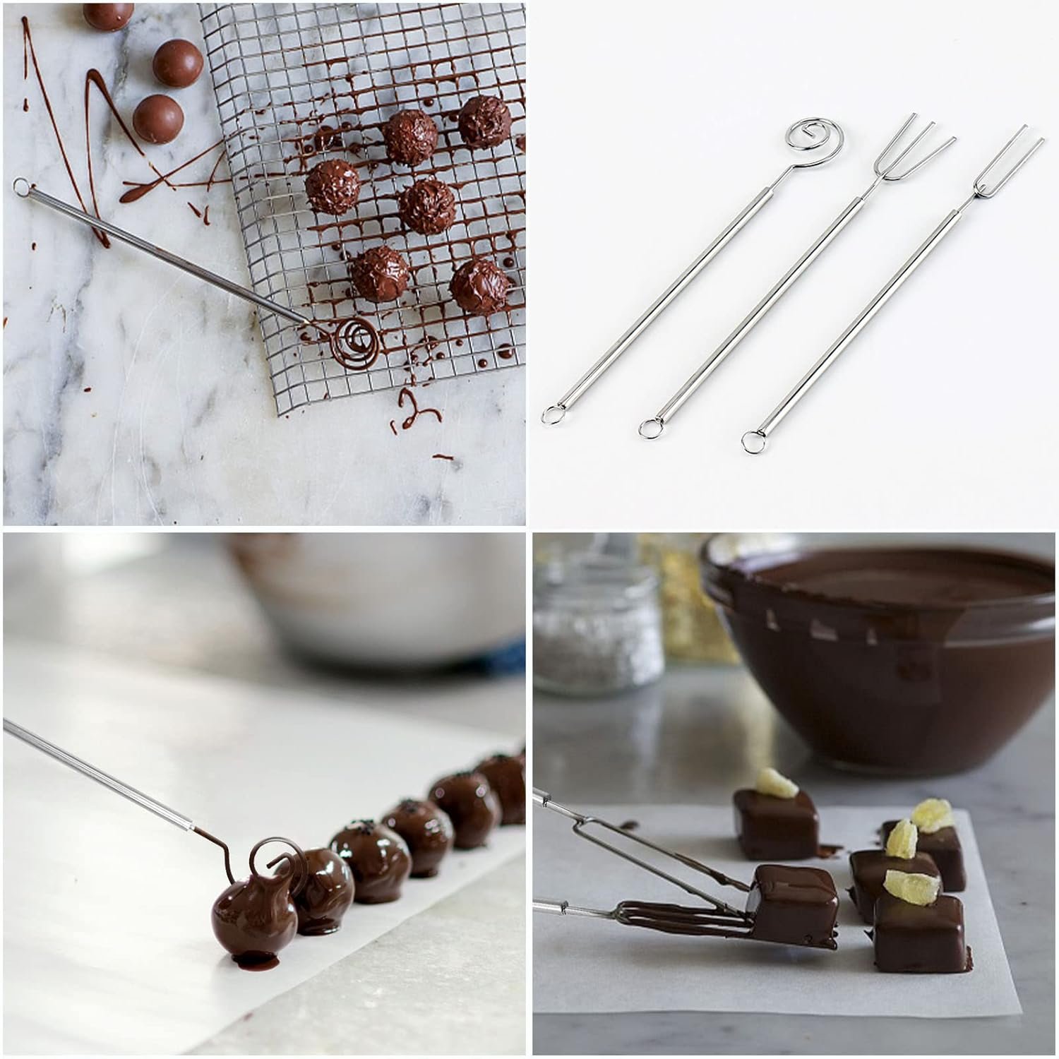 4 Pcs Candy Dipping Tools Kit, Chocolate Dipping Kit for Handmade Chocolates Handmade tools for Dessert (3-head Fork, 2-head Fork, Circle Fork, Skimmer) - Image 6