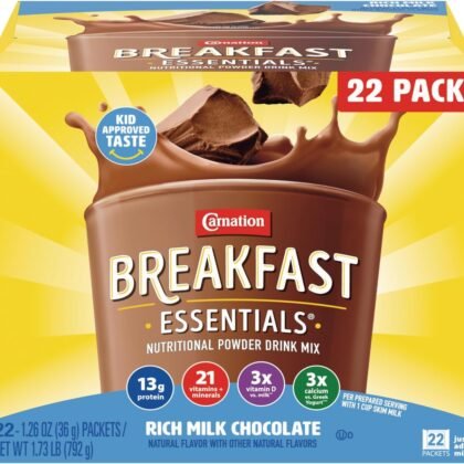 Carnation Breakfast Essentials Powder Drink Mix, Rich Milk Chocolate, 22 Count Box of 1.26 Ounce Packets
