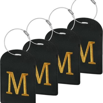 Gloppie Luggage Tags for Suitcase 4 Pack TSA Approved Suitcase Tag Personalized Embroidered Monogrammed Travel Bag Tags Black M