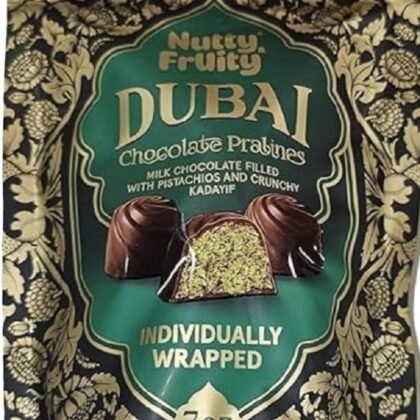 Nutty Fruity Dubai Chocolate Pralines, Milk Chocolate with Pistachios and Crunchy Kataifi, Individually Wrapped, 7 oz, (1 PACK)