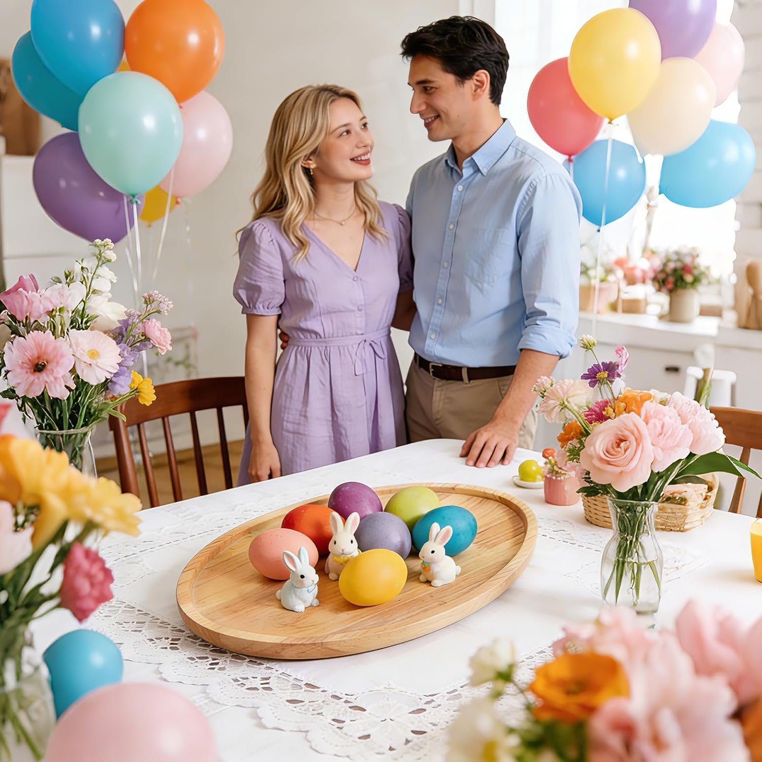 Easter Egg-Shaped Wood Serving Tray, Wooden Serving Platters, Charcuterie Board Snack Tray Decorative Candy Plate for Holiday Party Display - Image 7