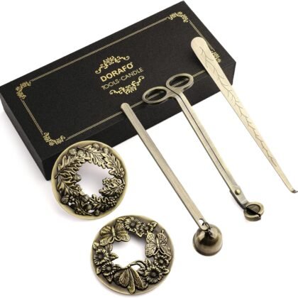 5 in 1 Candle Accessory Set Including Wick Trimmer、Candle Topper、Candle Snuffer、Wick Dipper Staniless Steel Candle Care Kit with Gift Package for Gifts - Bronze