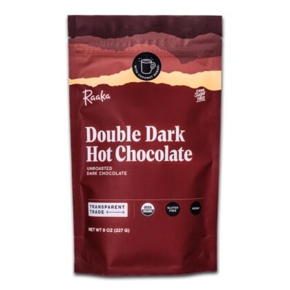 Raaka Double Dark Hot Chocolate Mix - Vegan, Organic, Gluten and Dairy Free - Lightly Sweetened Gourmet Hot Cocoa with Ethically Sourced Cacao - 8oz Bag Makes 9 Servings