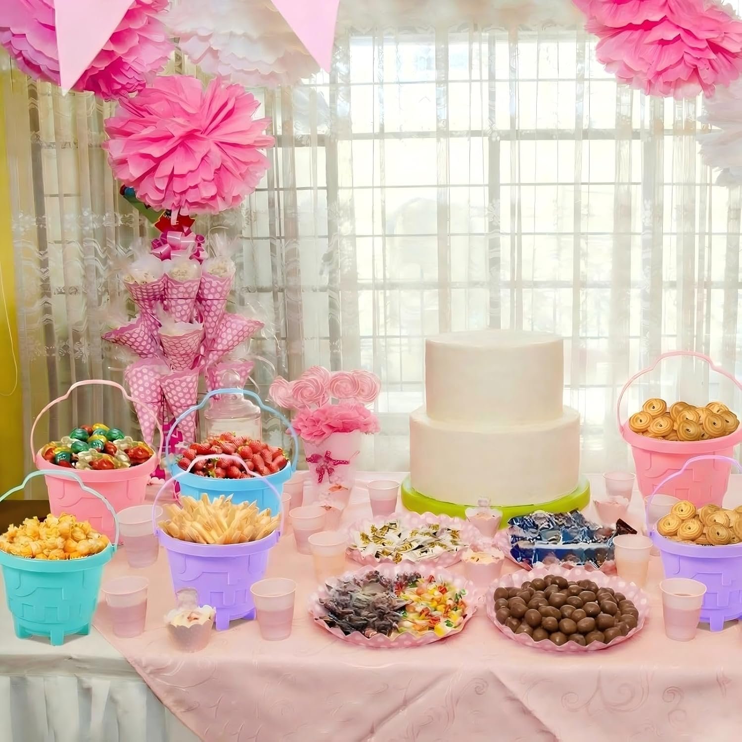 72 Pcs Beach Toys for Kids 24 Set Sand Buckets Shovels Bulk Pastel Beach Balls Inflatable Sand Toys for Girls Boys Toddlers Games Birthday Summer Pool Party Favor (Macaron, Castle) - Image 4