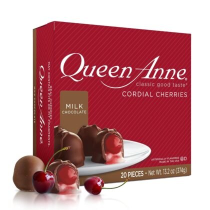 Queen Anne Milk Chocolate Covered Cordial Cherries | 13.2 oz | 20 Piece Gift Box | Whole Maraschino Cherry Creamy Filled Liquid Center | Holiday Party Chocolate Candy
