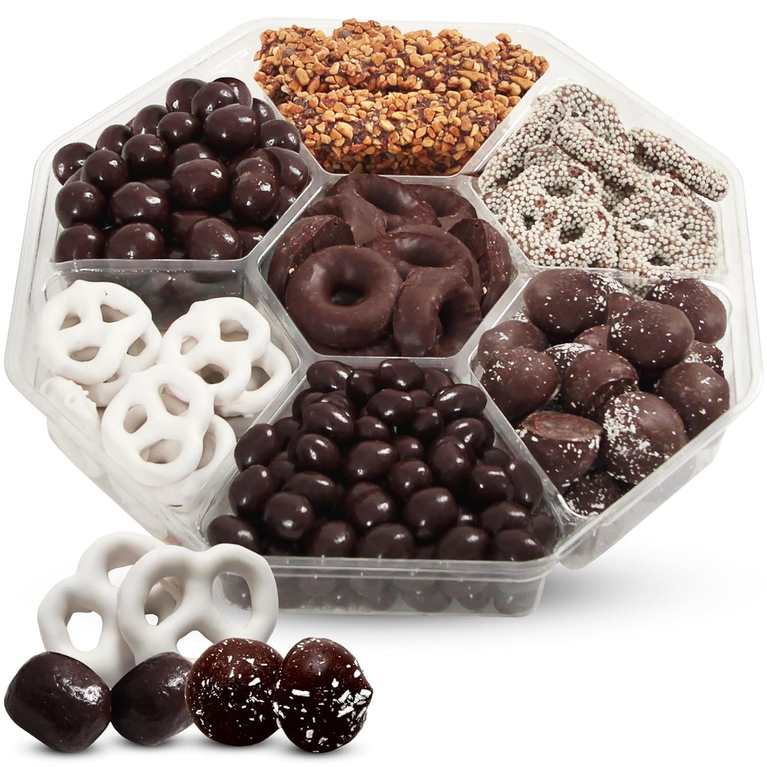 SizGit Mishloach Manot Chocolate Gift Box, 28oz Chocolate Gift Basket of 7 Sectional Platter, Ideal Food Gifts for Women on Mother’s Day, Easter, Thanksgiving, Anniversaries, Weddings or Any Occasion - Image 2