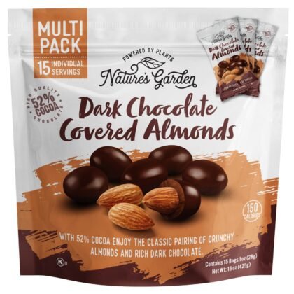 Nature's Garden Dark Chocolate Covered Almonds Snack Packs – No Trans Fat, Indulgent Snack, Dark Chocolate Almonds, Kosher Certified – 1 Oz Bags (15 Individual Servings)