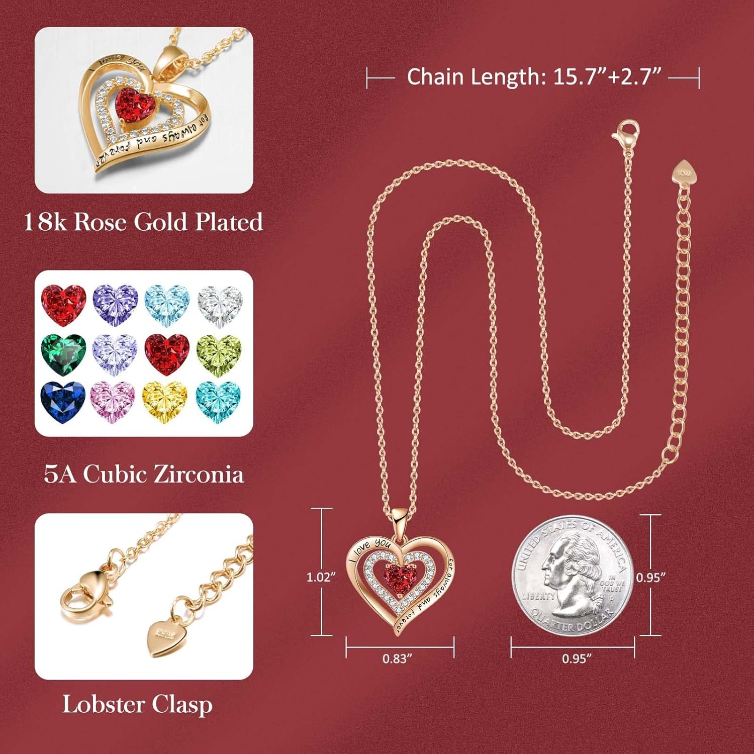 REDBEE Necklaces for Women Birthstone Heart Necklace Jewelry for Wife Girlfriend Woman Necklace - Image 4