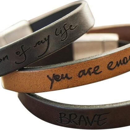 Custom Leather Bracelet Handwriting Engraved Personalized Memorial Jewelry