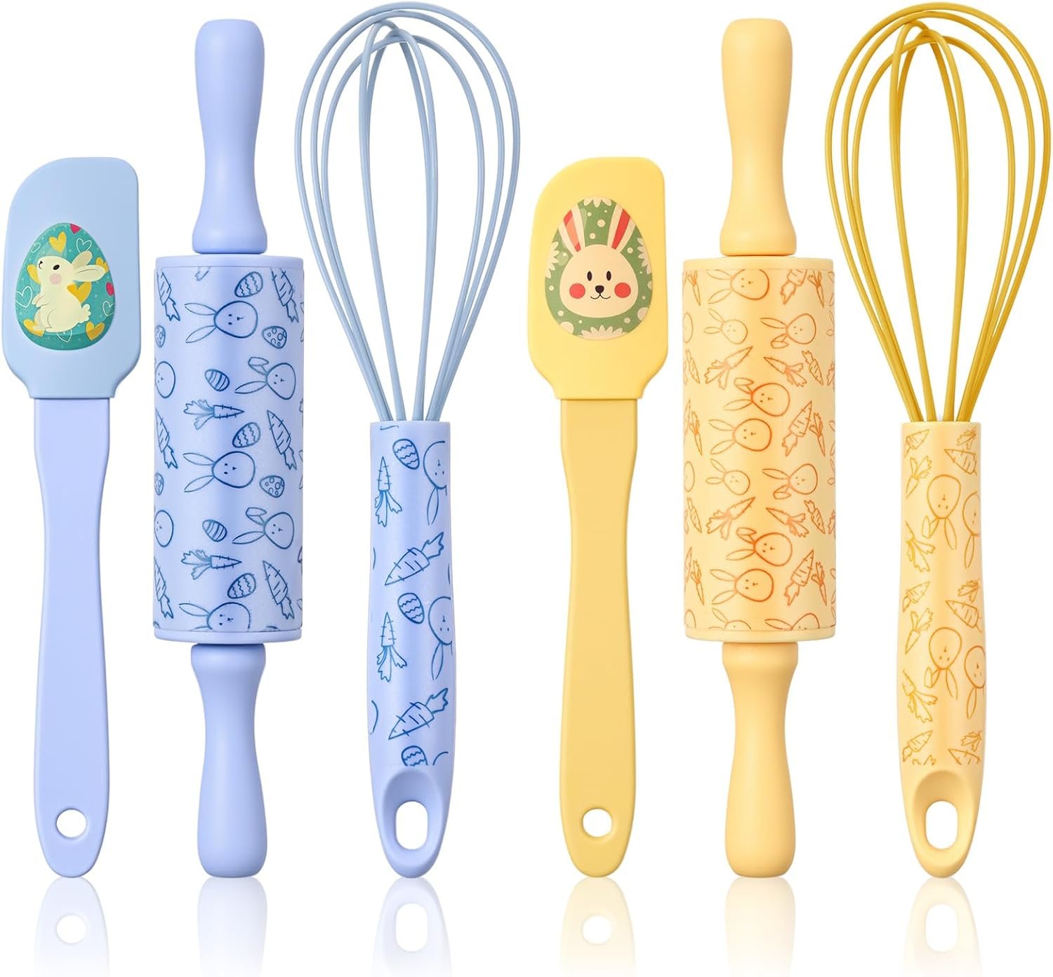 2 Sets Easter Mini Bake Set Include Spatula Whisk and Rolling Pin Bunny Carrot Egg Kitchen Cake Utensils Baking Supplies Gift