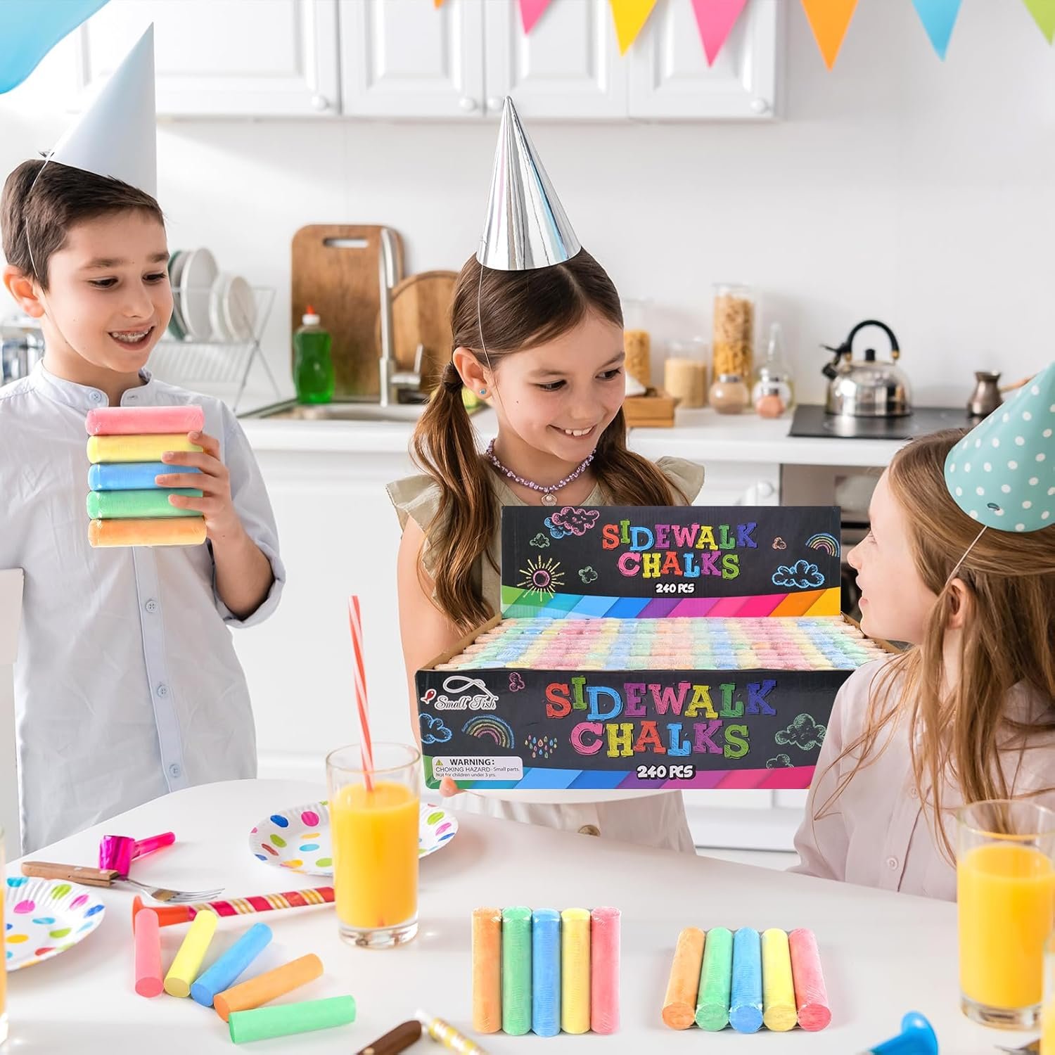240PCS Washable Sidewalk Chalks Kids: 48 Packs in 5 Colors Sidewalk Chalk, Jumbo Chalk Set, Non-Toxic Dustless Colored Giant Box Chalkboard Chalk for Toddlers Outdoor Art, Classroom, Party Favors - Image 6
