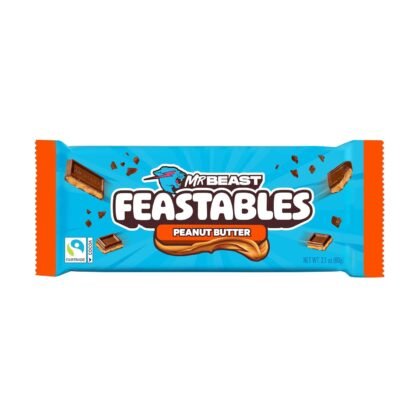 MrBeast Feastables Peanut Butter Milk Chocolate Bar, King Size, 10 Count, Creamy Peanut Butter Chocolate Candy, Fairtrade Cocoa, 2.1oz Each