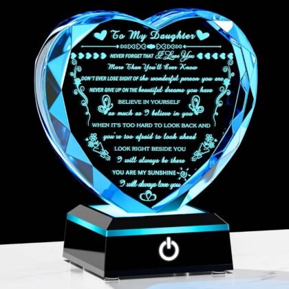Daughter Gifts with Colorful LED Base, Daughter Birthday Gifts Adult from Mom Dad Meaningful Crystal Heart to My Daughter Keepsake Present for Daughter on Christmas Valentines Graduation
