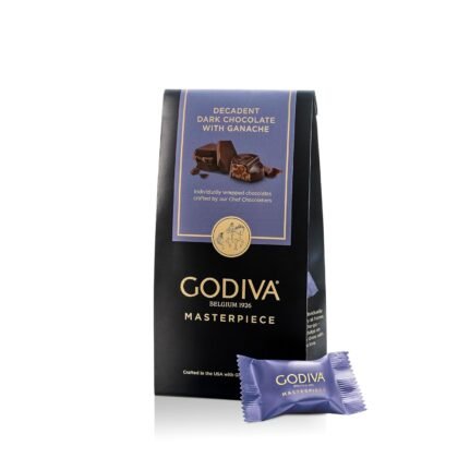 Godiva Masterpiece Dark Chocolate Bag, Individually Wrapped with Ganache Center, Gourmet Gift for Birthday, Holiday, Kosher, Halal, 7oz, 6 Pcs