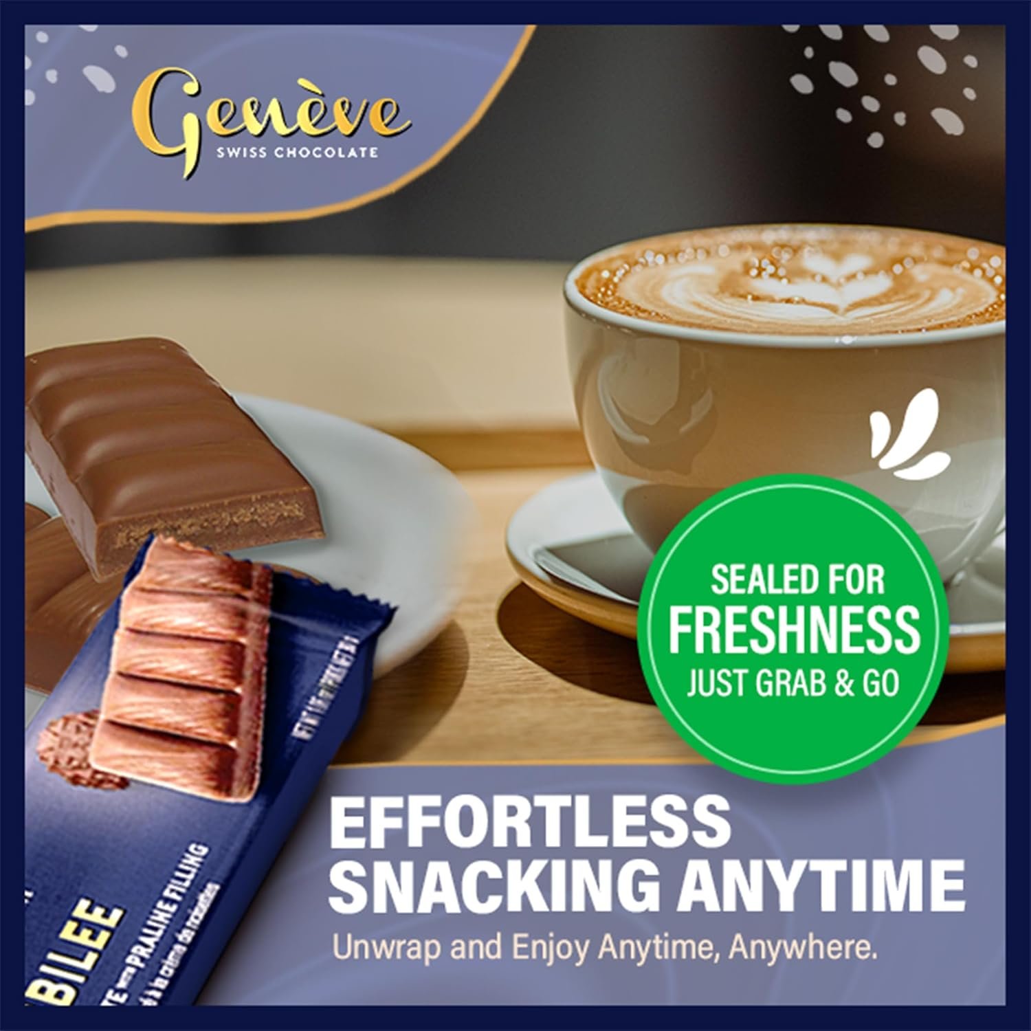 Genève Swiss Milk Chocolate Bars with Praline Filling, 1 oz (12 Pack) | Geneve Jubilee | Individually Wrapped | Rich & Creamy | Kosher (including Passover) - Image 3
