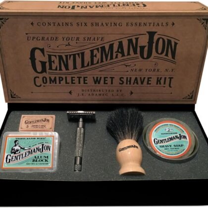 Gentleman Jon Safety Razor Shaving Kit - Vintage Wet Shave Grooming Set for Men, With Old Fashioned Razor, Badger Hair Shaving Brush, Alum Block, Shave Soap, Stainless Bowl & Double Edge Safety Blades