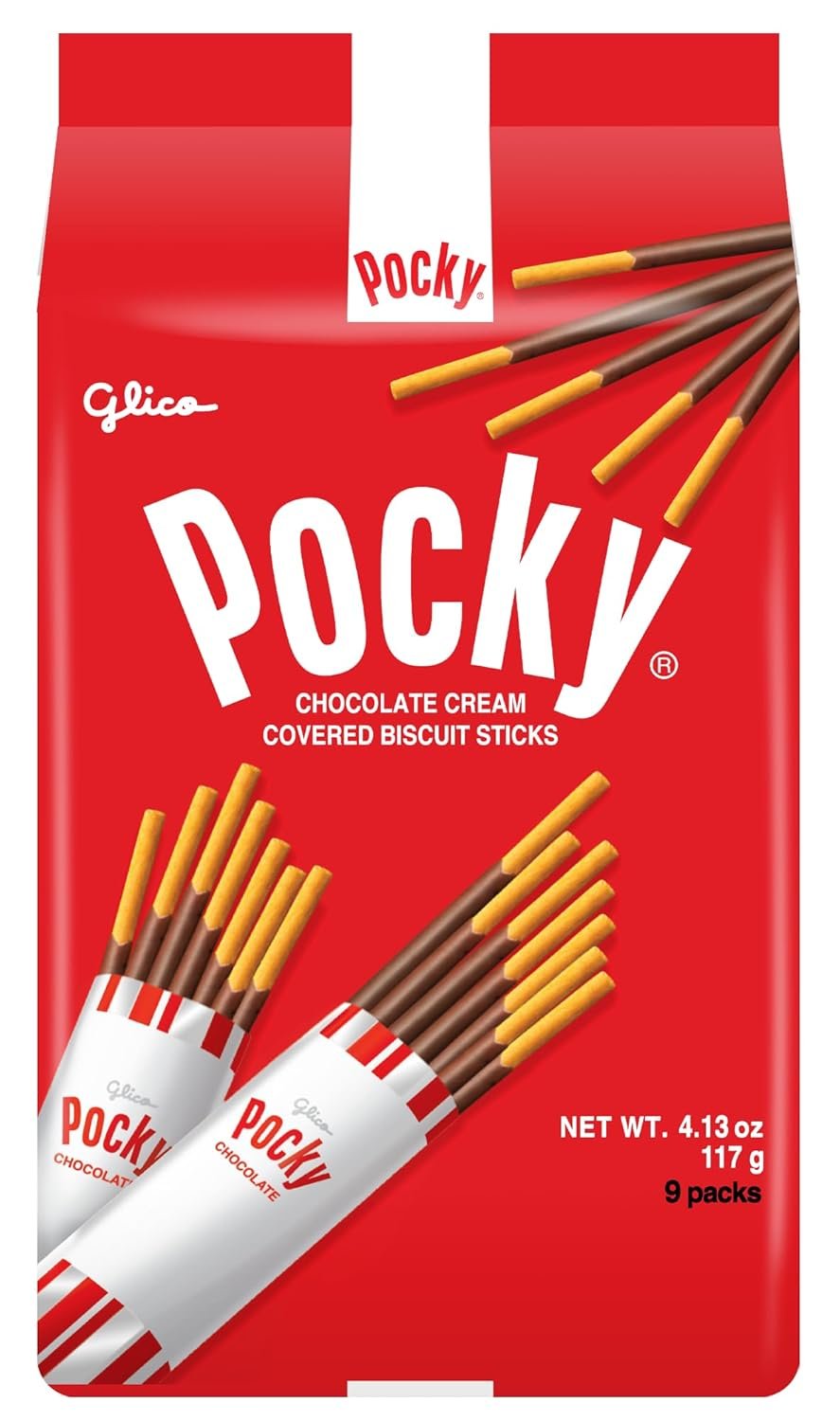 Glico Pocky, Chocolate Cream Covered Biscuit Sticks (9 Individual Bags), 4.13 oz